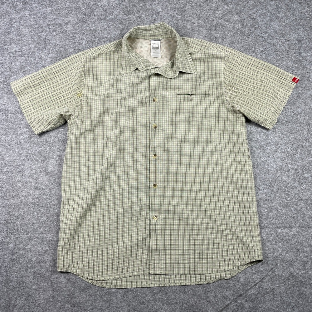 The North Face Button Down Shirt Mens M Green Plaid Short Sleeve Hiking Trail